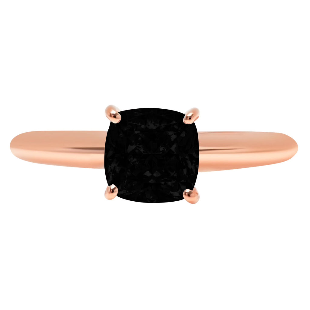 1.5ct Cushion Cut Black Natural Onyx 14k Rose Gold Ring Size 5.25 Q393595