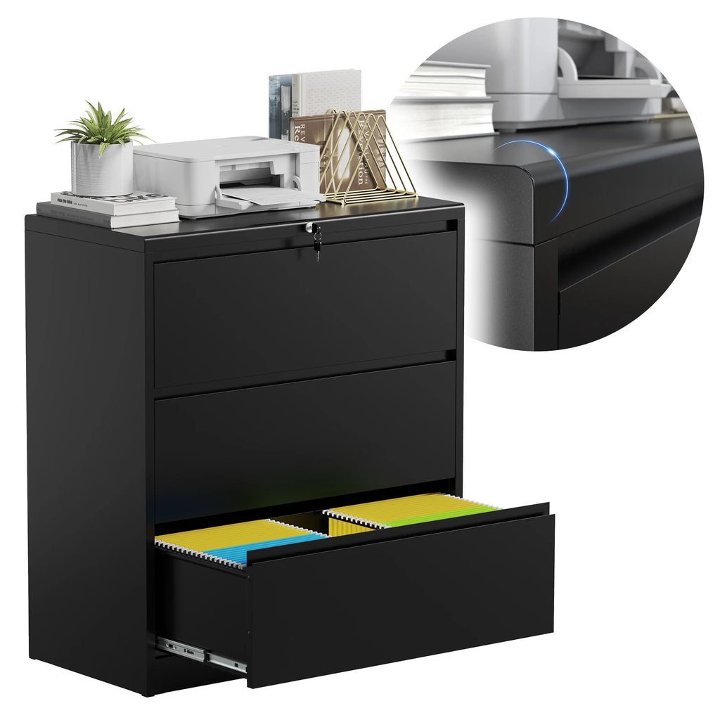 3 Drawer Black Metal File Cabinet with Lock X967