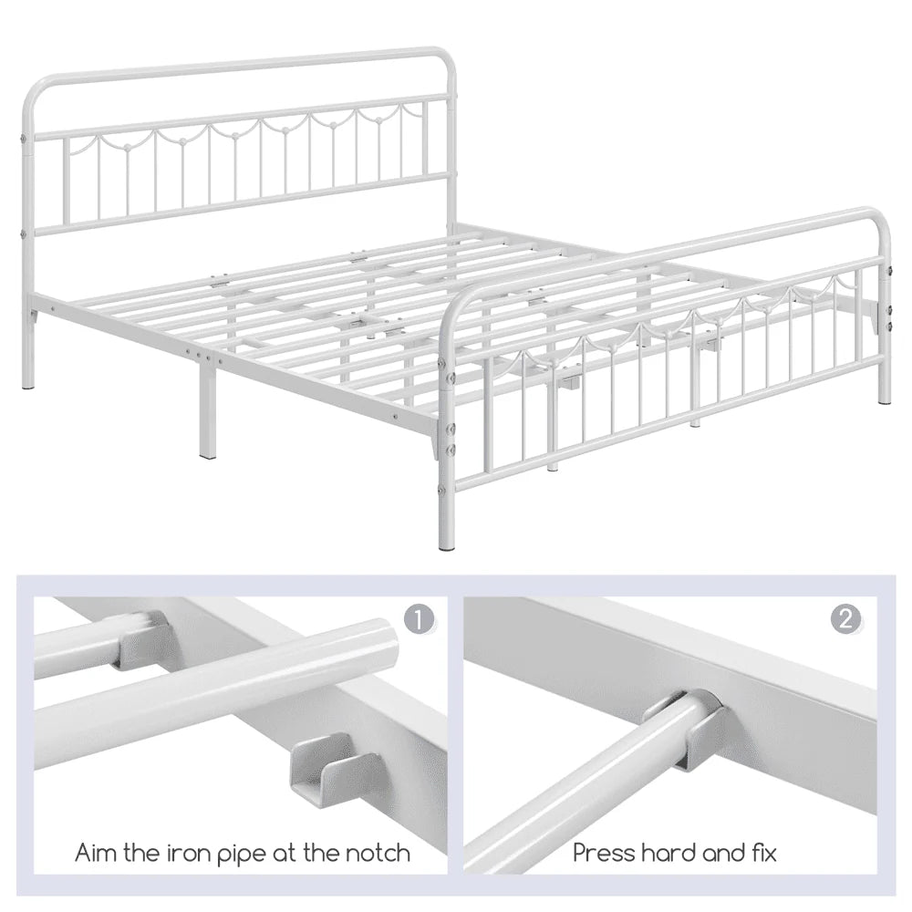 Queen Matte Black Metal Platform Bed Frame with Headboard and Footboard R32724