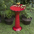 28-Inch Metal Bird Bath with Birds and Leaves, Red B4443