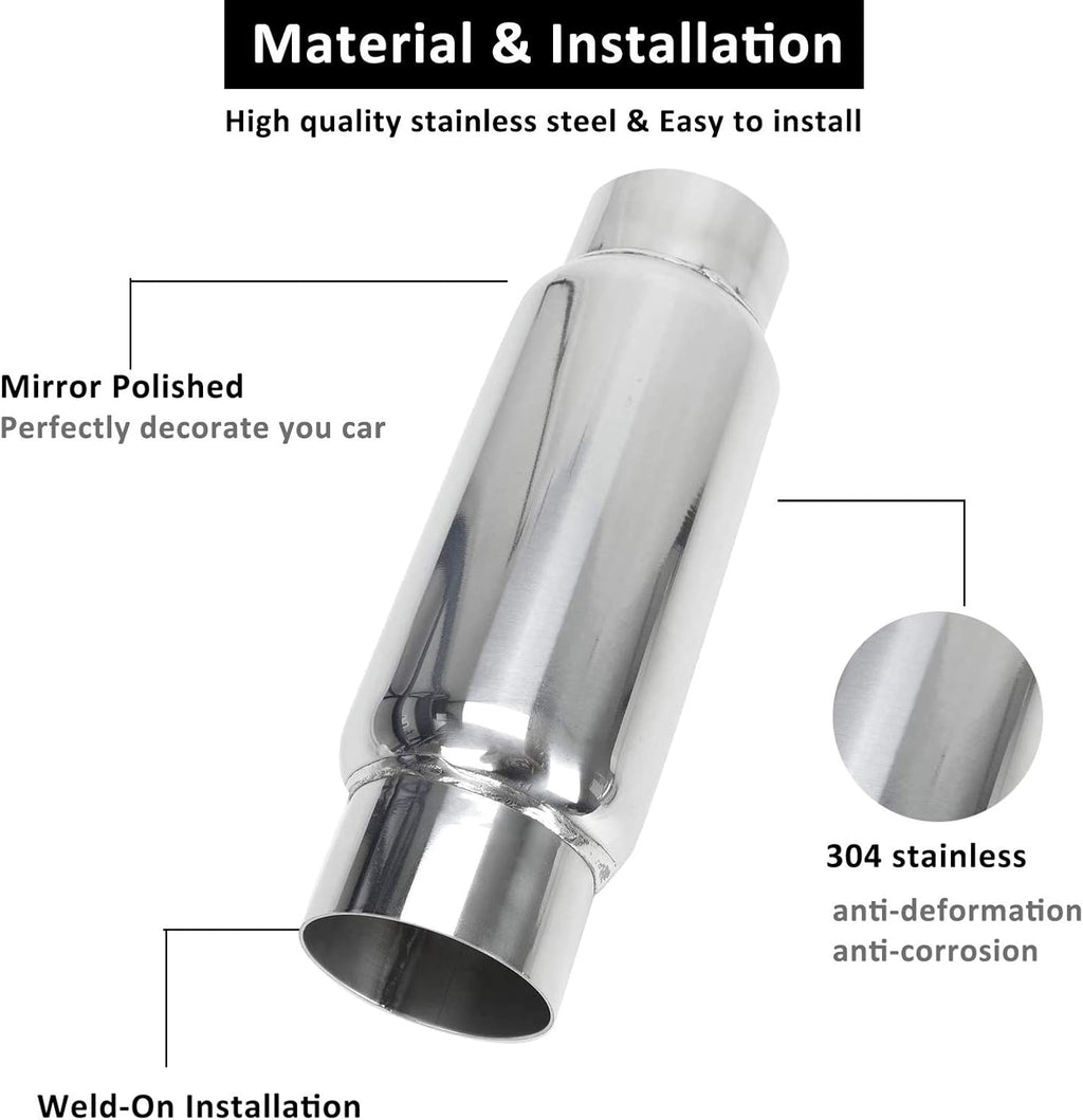3" Inlet 3" Outlet Stainless Steel Exhaust Muffler Resonator, 12" Overall Length, Pack of 2 M665
