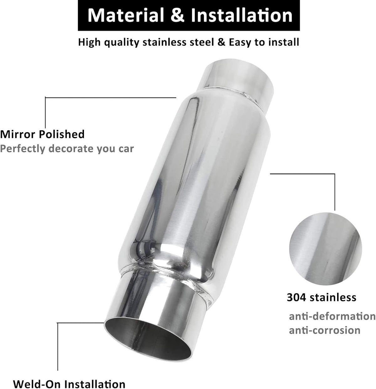 3" Inlet 3" Outlet Stainless Steel Exhaust Muffler Resonator, 12" Overall Length, Pack of 2 M665