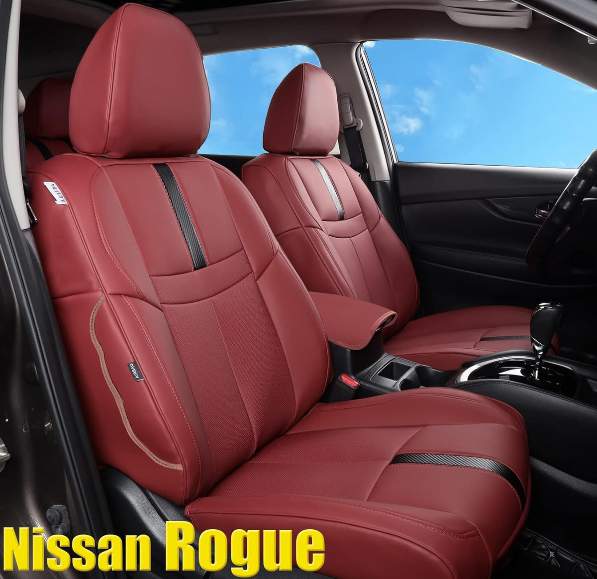 Beige Waterproof Faux Leather Car Seat Covers for Nissan Rogue Hybrid 2017-2019 F383220