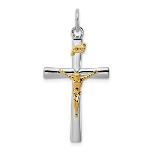 18K Gold Rhodium-Plated Sterling Silver Crucifix Charm Pendant with Sterling Silver Cable Chain Necklace 18'' D3882