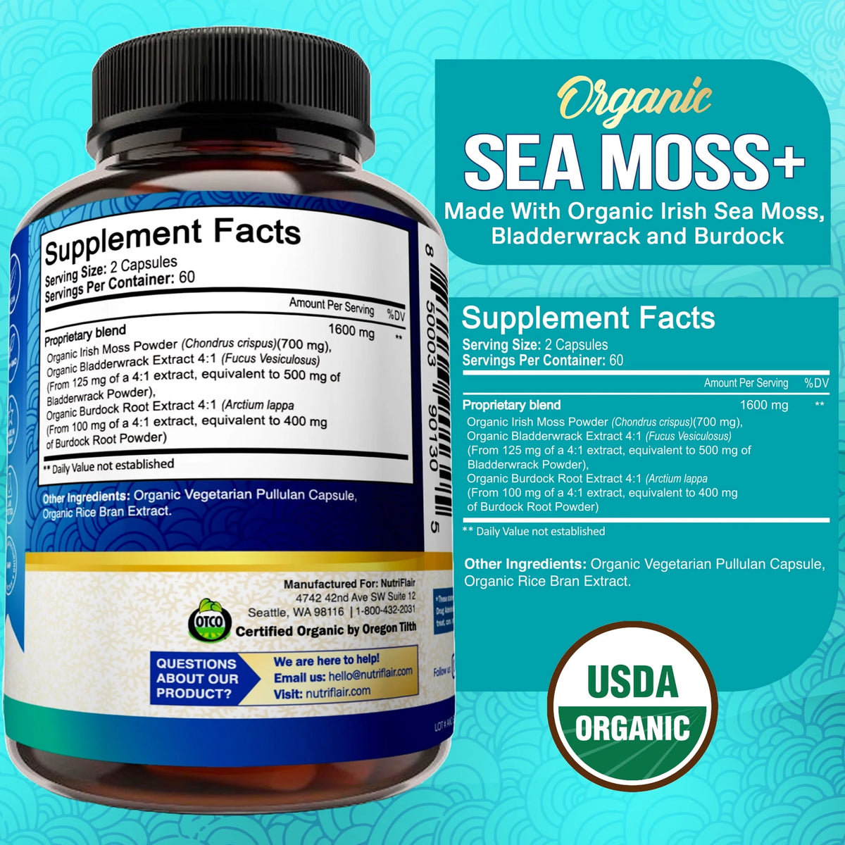 Organic Sea Moss Capsules 1600mg 120 Capsules M216