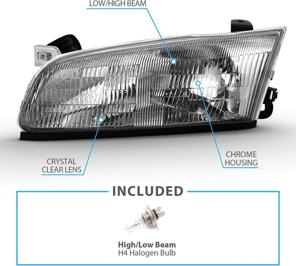 Chrome Replacement Headlights for Toyota Camry Pair W722423