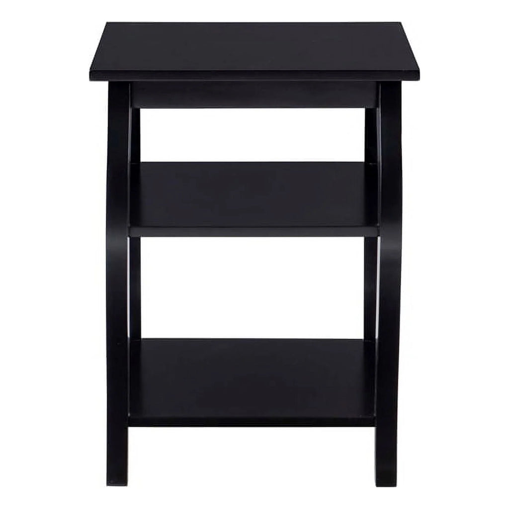 Black Wood Side Table with 2 Shelves Q9647