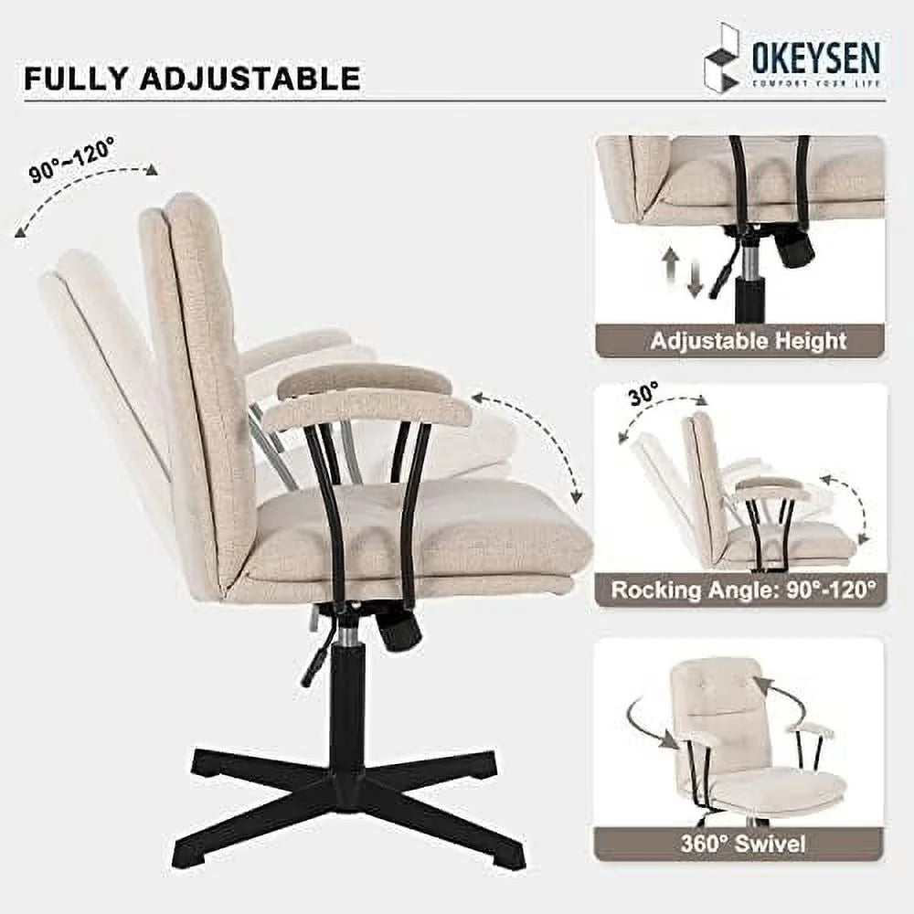 Linen Comfy Swivel Chair with Removable Padded Armrests E794