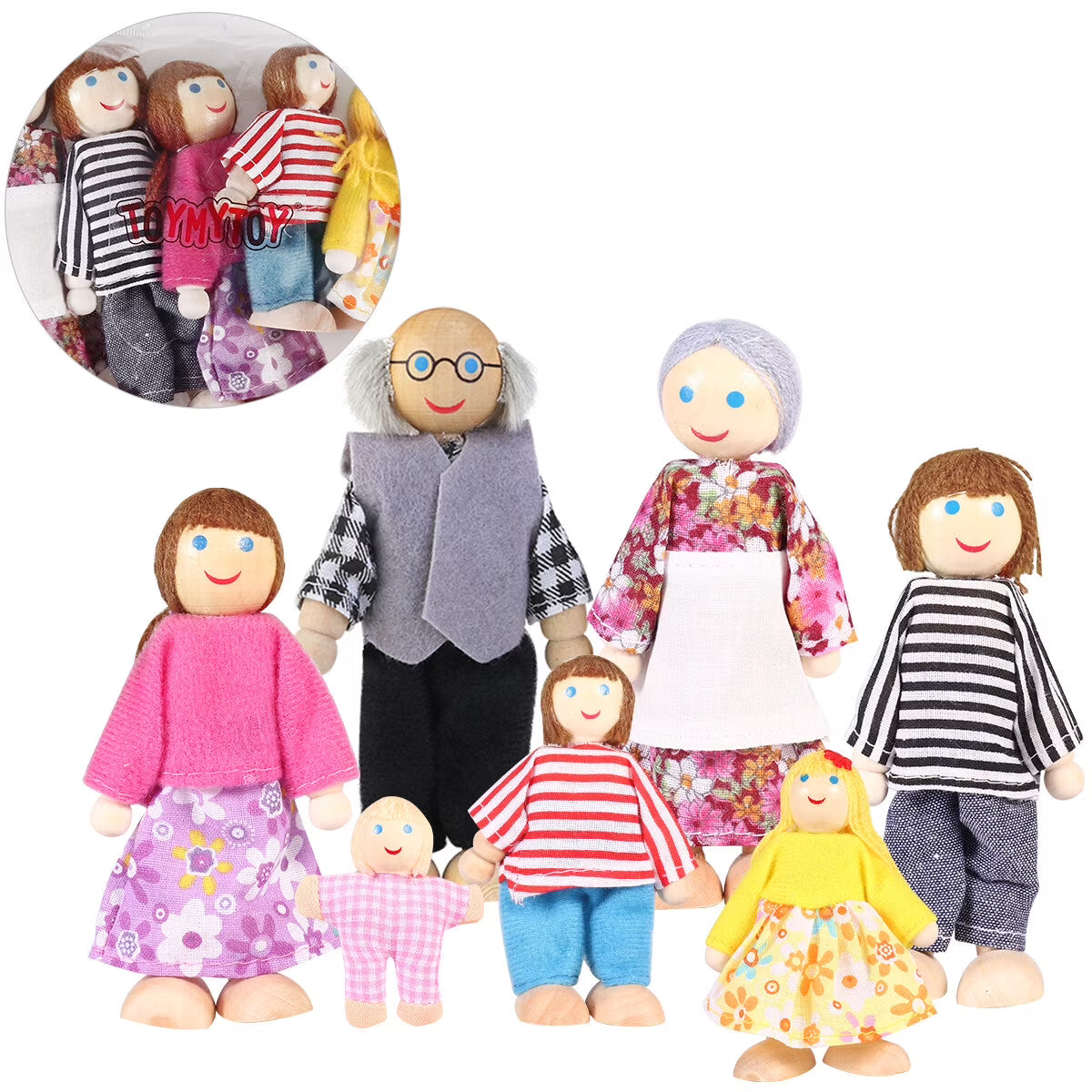 Wooden Dollhouse Dolls Set of 7 Figures D838