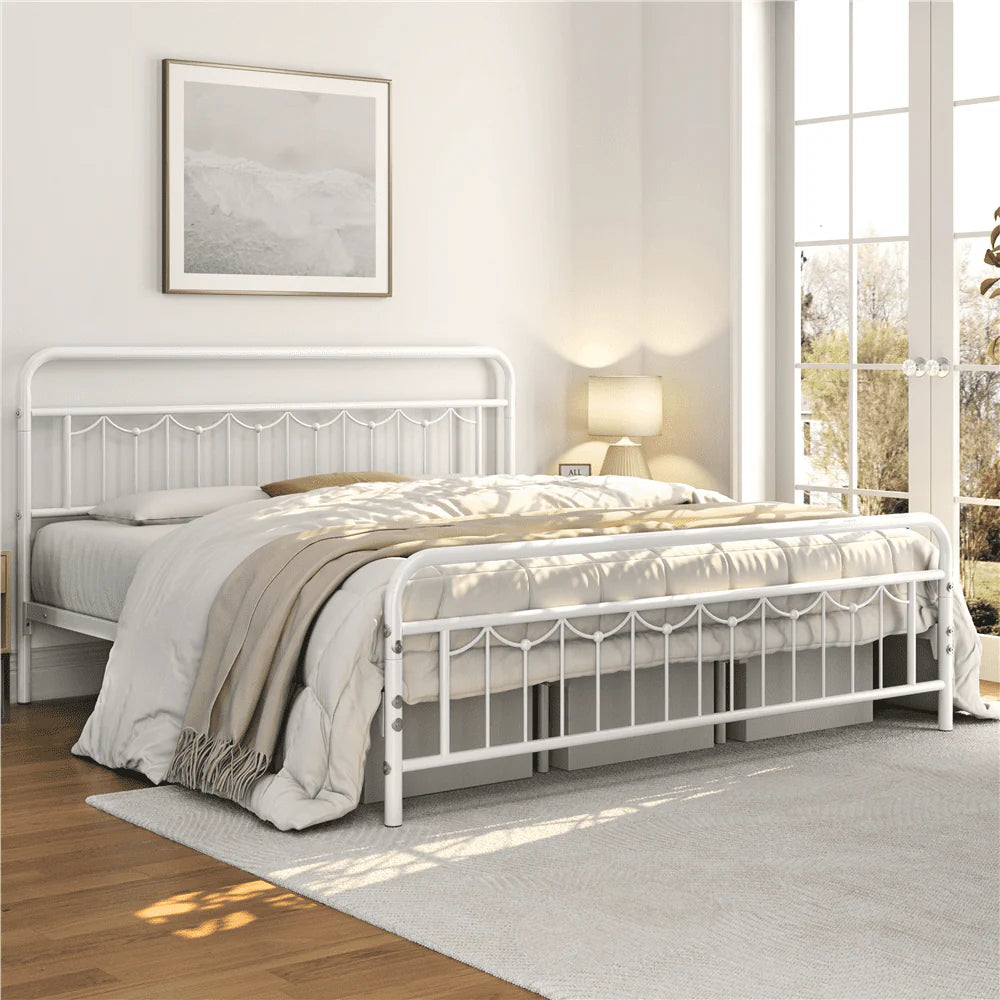 Queen Matte Black Metal Platform Bed Frame with Headboard and Footboard R32724