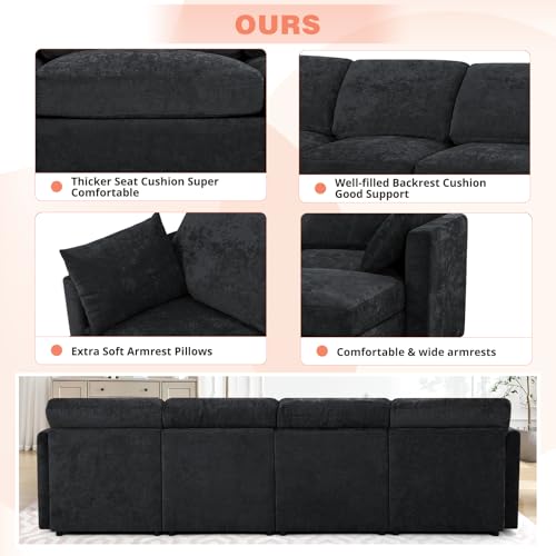 Blue Chenille 3-Seater Sectional Sofa with Ottoman E8318
