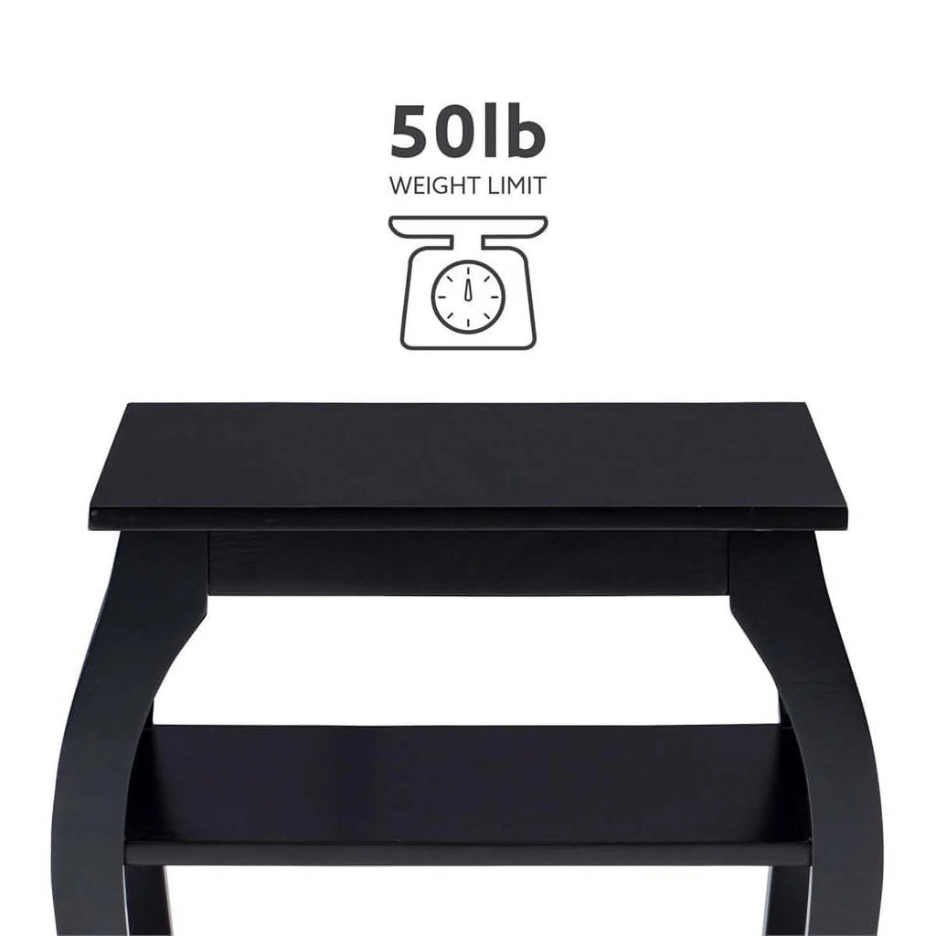 Black Wood Side Table with 2 Shelves Q9647