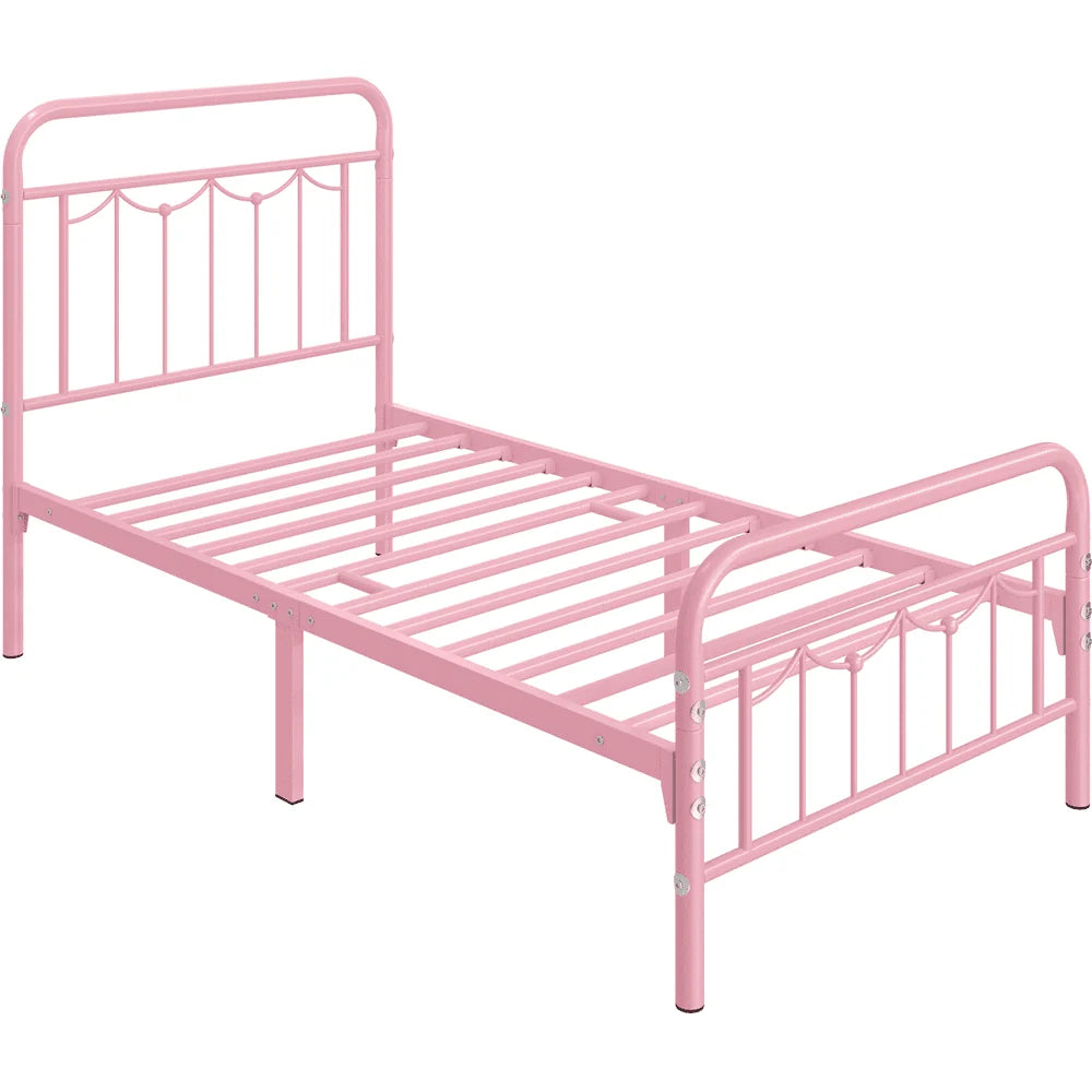 Queen Matte Black Metal Platform Bed Frame with Headboard and Footboard R32724