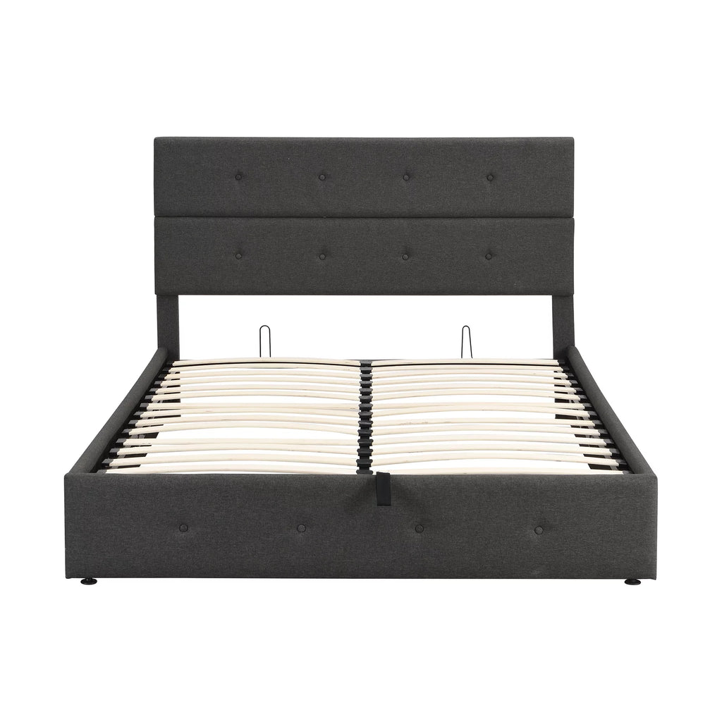 Gray Queen Size Upholstered Lift Up Bed with Headboard and Storage Z793445