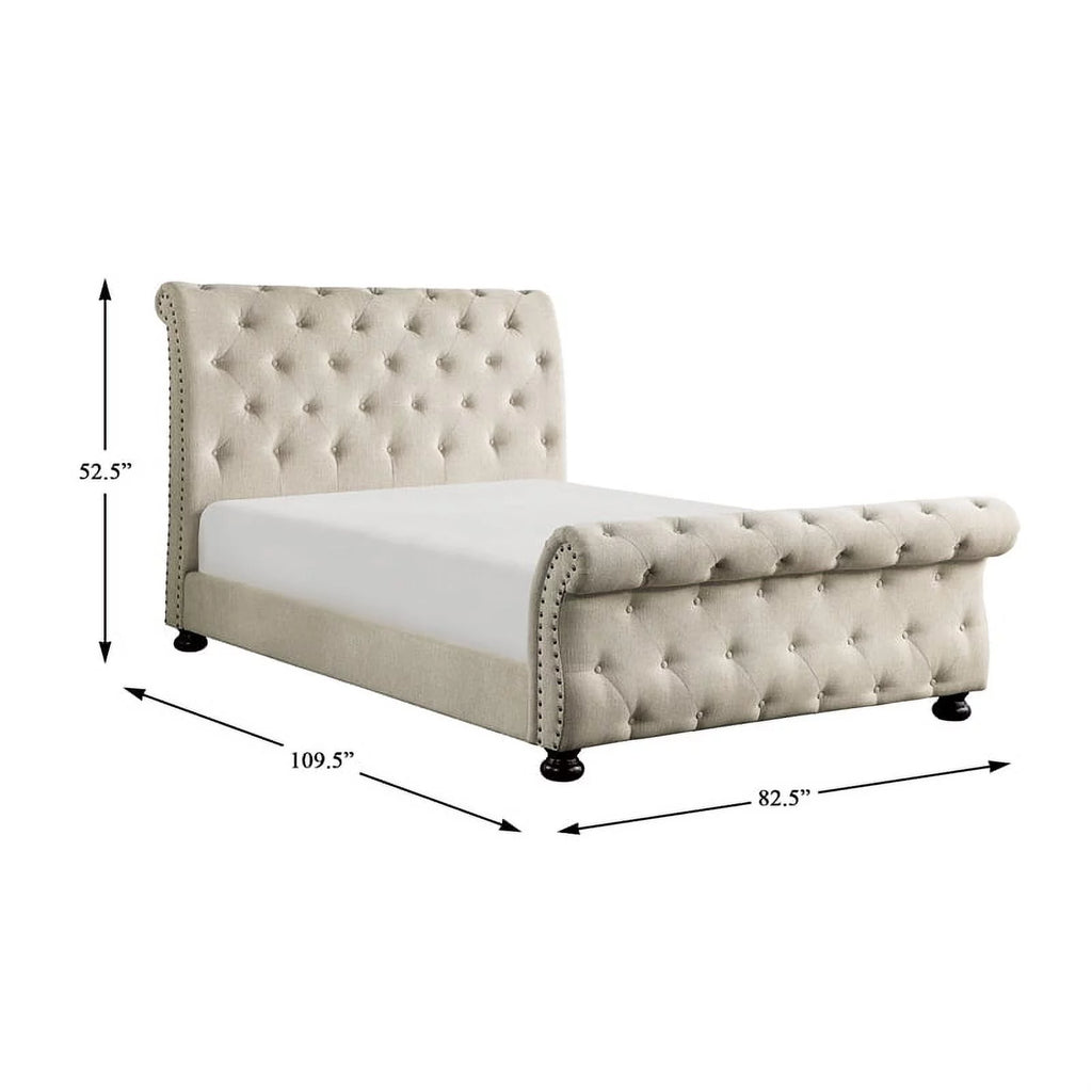 Beige California King Wood Tufted Sleigh Bed X290372