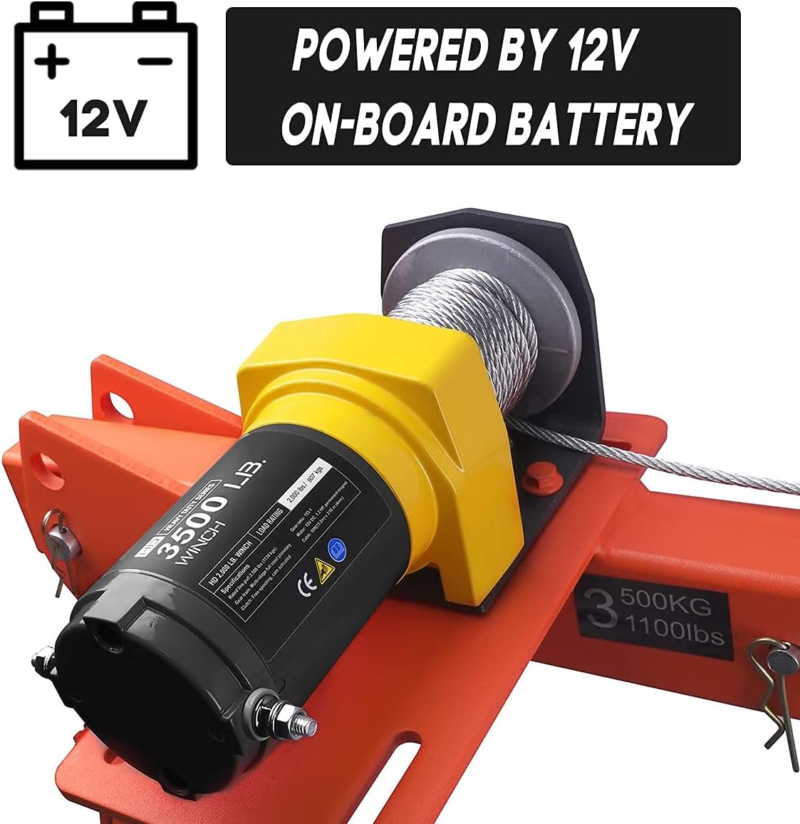 1100lb Folding Truck-Mounted Crane with Electric Winch 3500 lb 12V Painted Steel 360 Swivel W67688