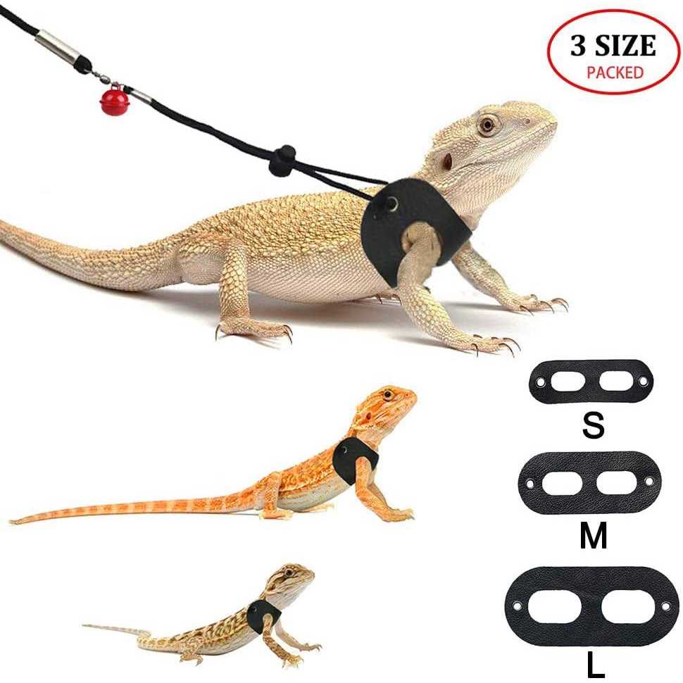 3 Packs Adjustable Soft Leather Bearded Dragon Harness and Leash L18639