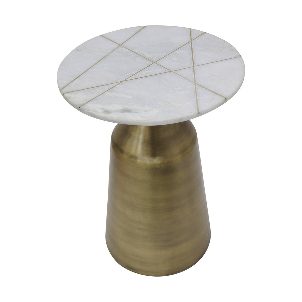 White Marble Round Side Table with Inlay I187604