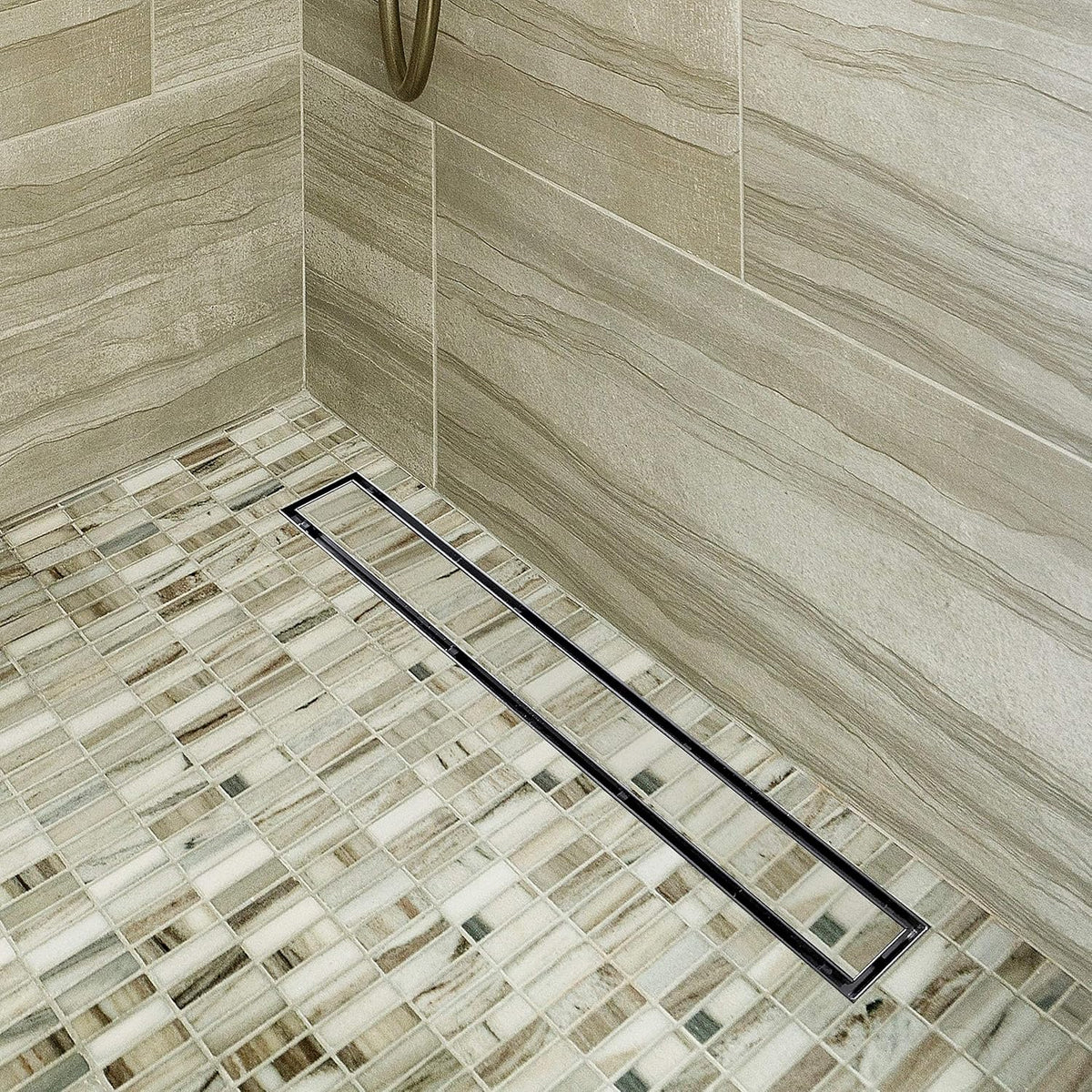 28-Inch Brushed 304 Stainless Steel Rectangle Shower Drain with Tile Insert Grate L1643