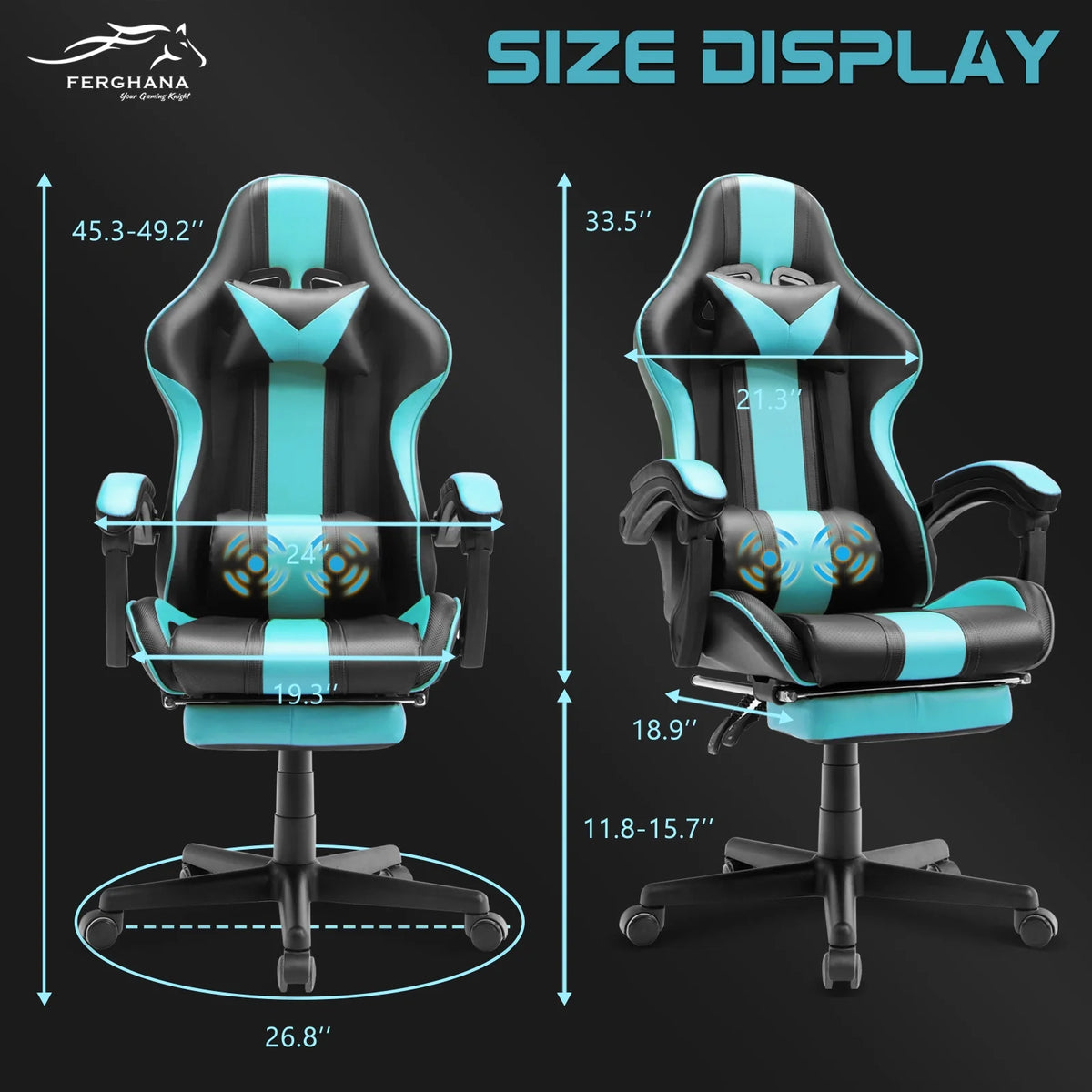 Blue Gaming Chair with Footrest & Massage Lumbar Pillow V423