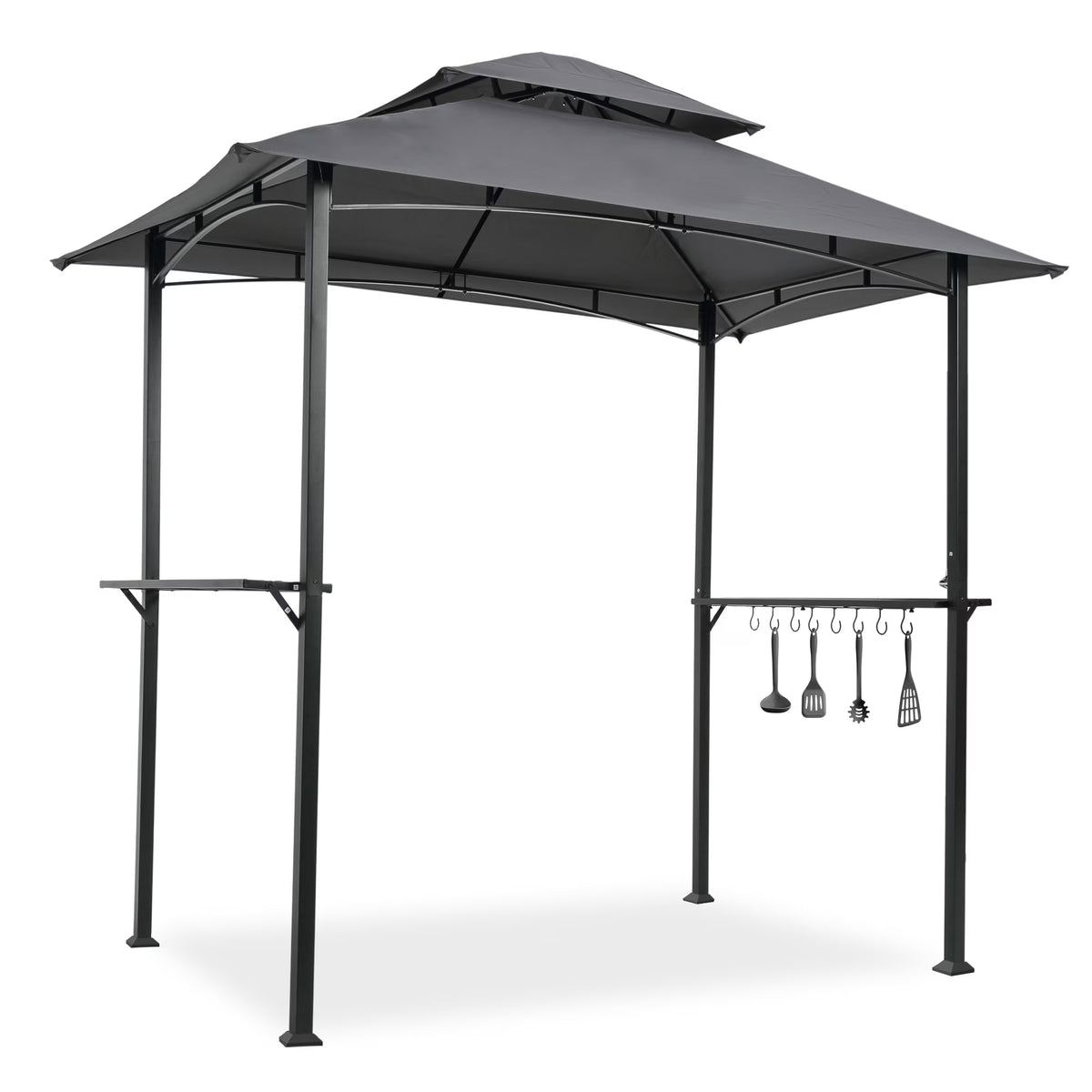 Double Tier Steel Frame BBQ Grill Gazebo Canopy with Bar Counters I983