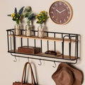 5 - Hook Wall Mounted Coat Rack with Storage in Oak/Black B7106