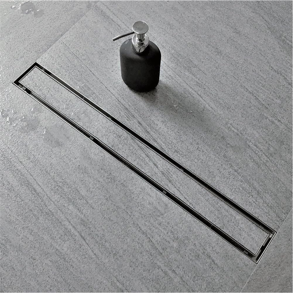 28-Inch Brushed 304 Stainless Steel Rectangle Shower Drain with Tile Insert Grate L1643