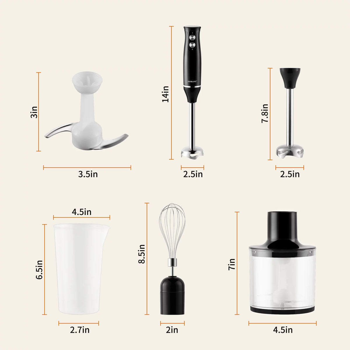 4-in-1 Handheld Electric Kitchen Blender with Stainless Steel Blades T54366