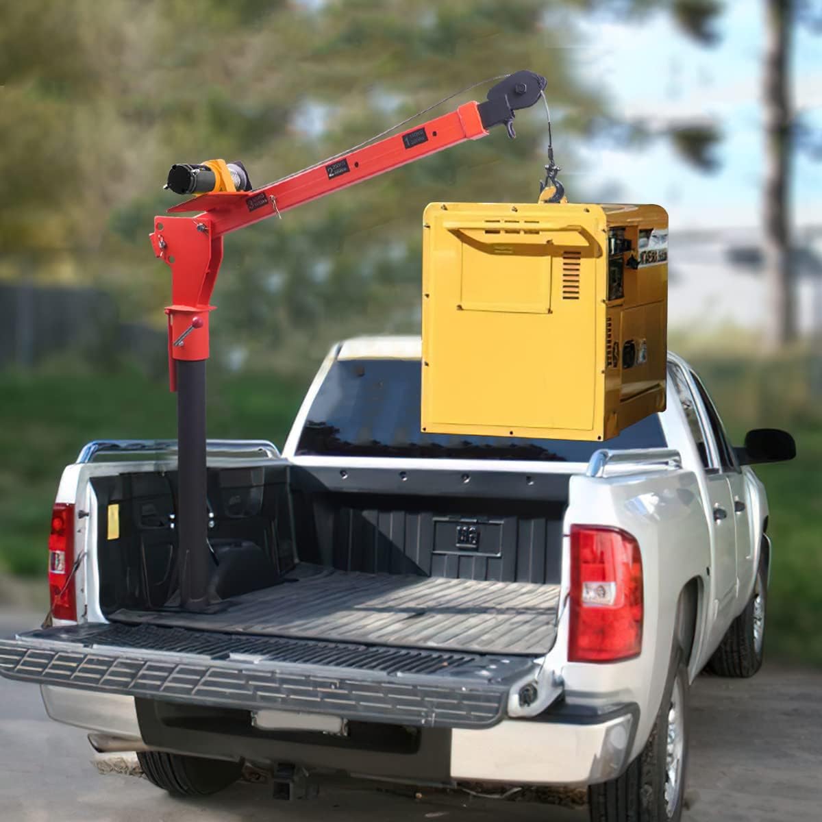 1100lb Folding Truck-Mounted Crane with Electric Winch 3500 lb 12V Painted Steel 360 Swivel W67688