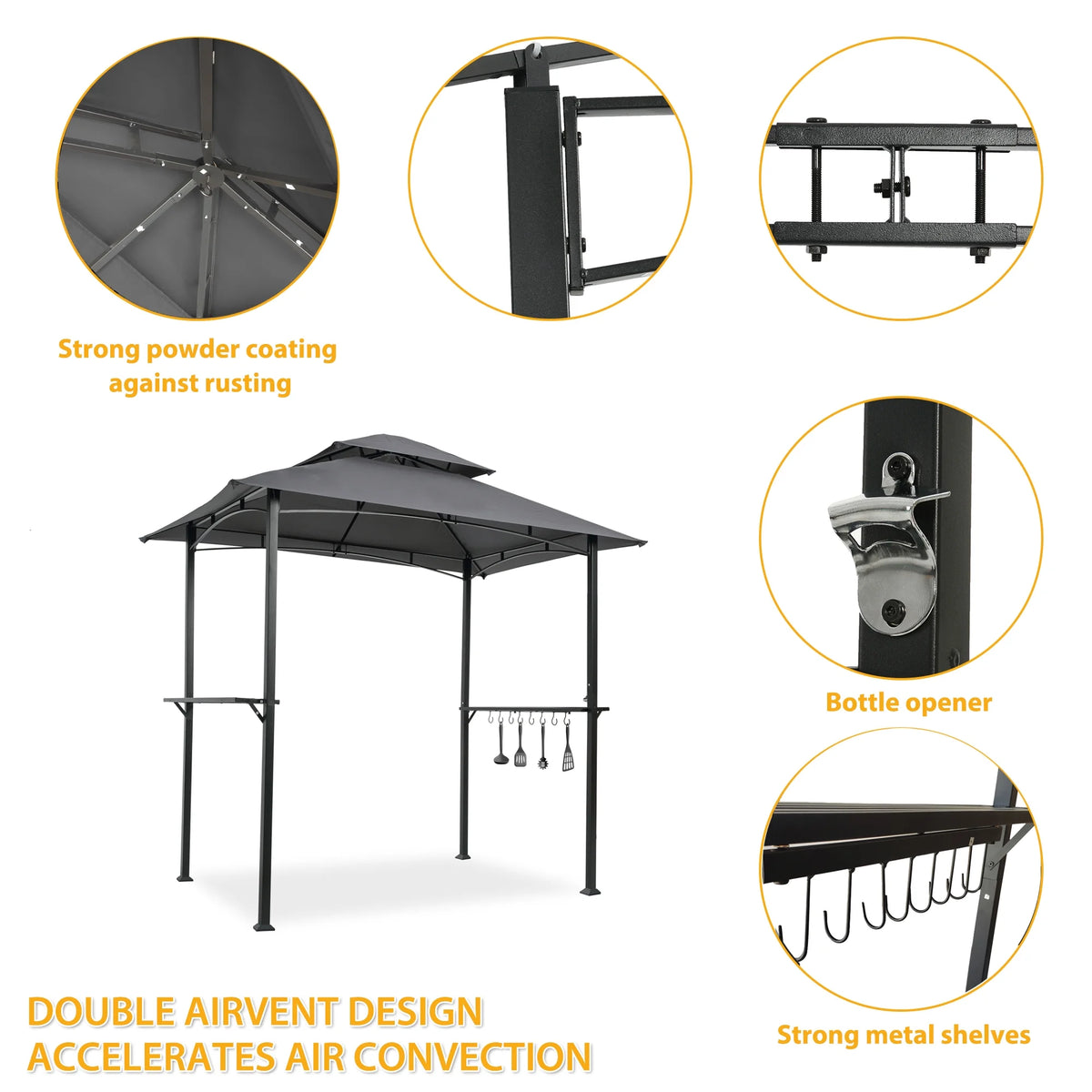 Double Tier Steel Frame BBQ Grill Gazebo Canopy with Bar Counters I983