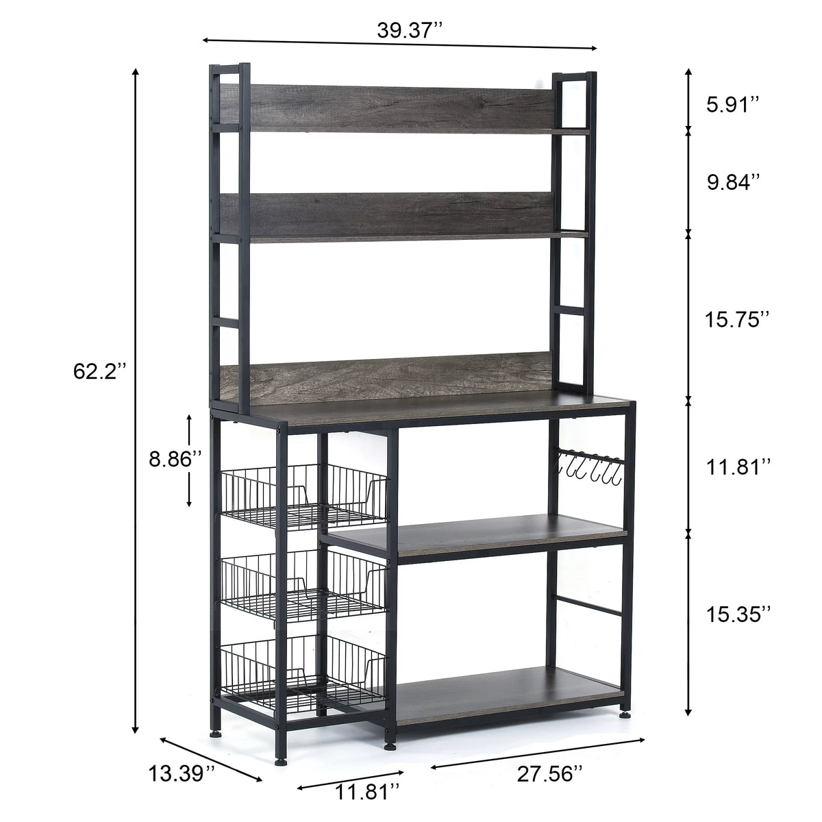 5-Tier Kitchen Bakers Rack with 3 Baskets R29411