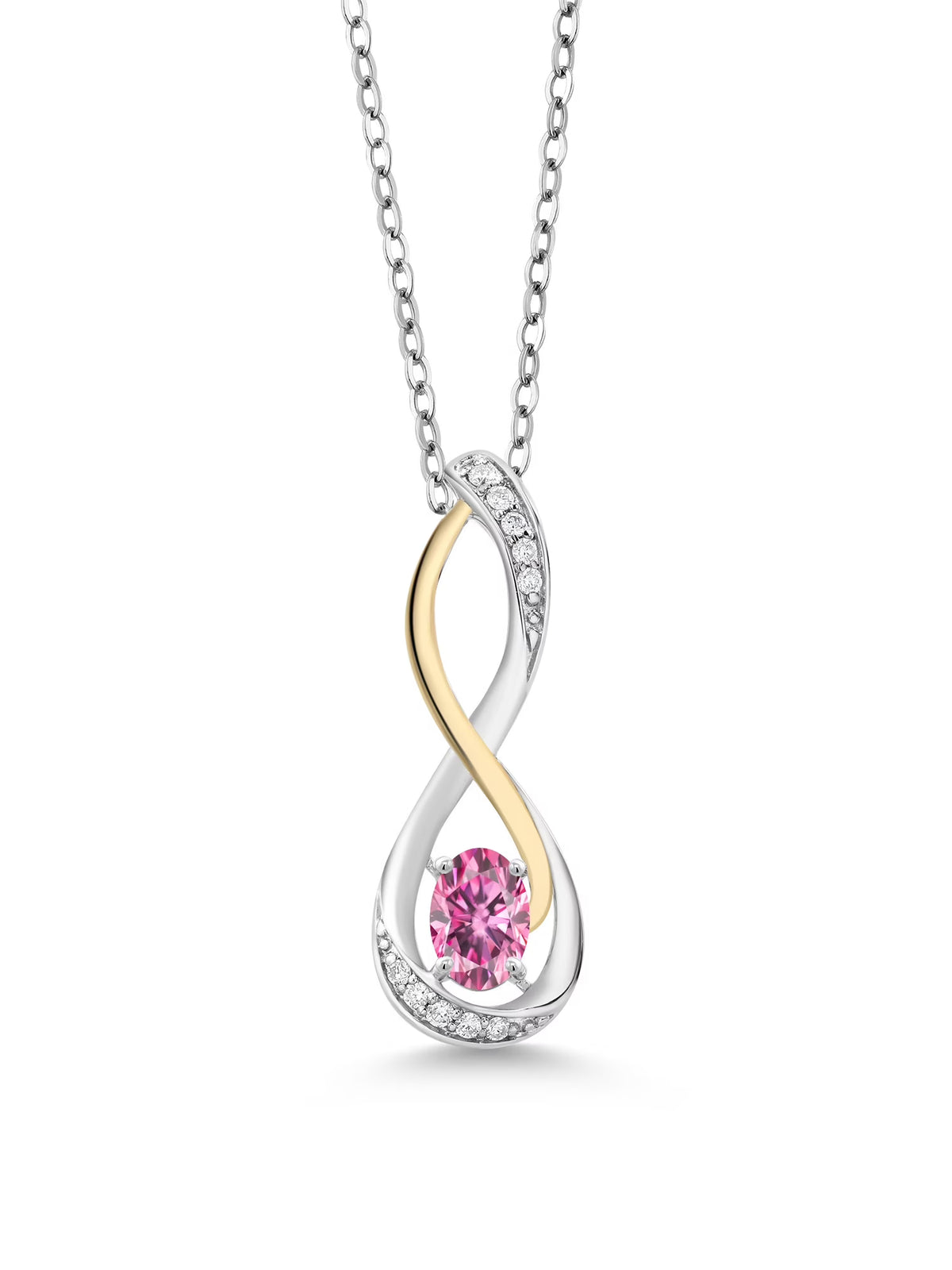 Pink Moissanite Lab Grown Diamond Infinity Pendant Necklace with Chain K571