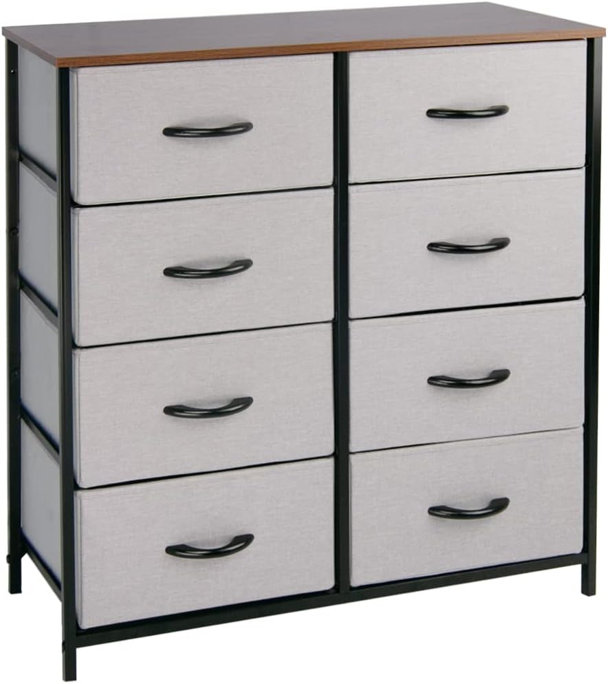 8 Drawer Tall Storage Tower with Fabric Bins, Dark Gray Q6535