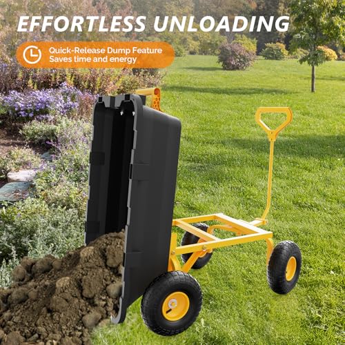 Heavy Duty Dump Cart Wagon, 770LBS Poly Wheelbarrow, 10in All-Terrain Pneumatic Tires B573405
