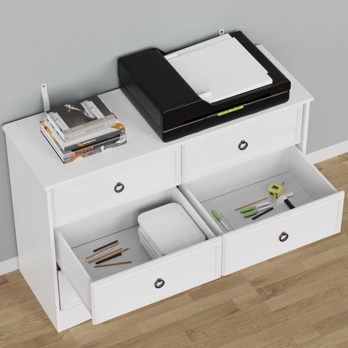 White 6 Drawer Wood Dresser I651748