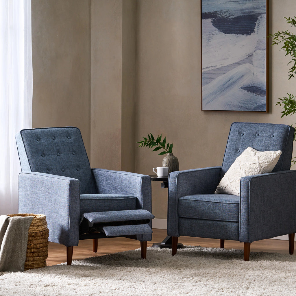 Dark Blue Tufted Recliners Set of 2 K73946