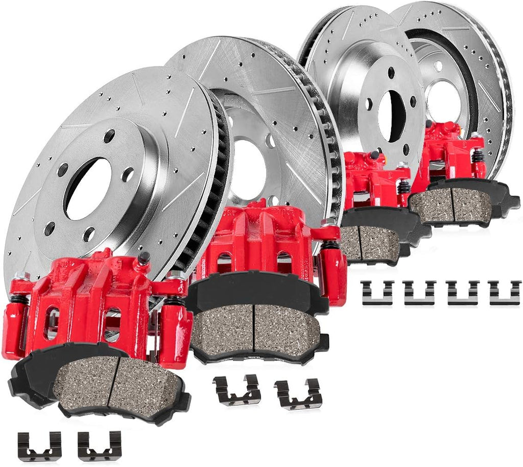 Red Calipers Drilled Slotted Rotors Ceramic Pads Brake Kit T460