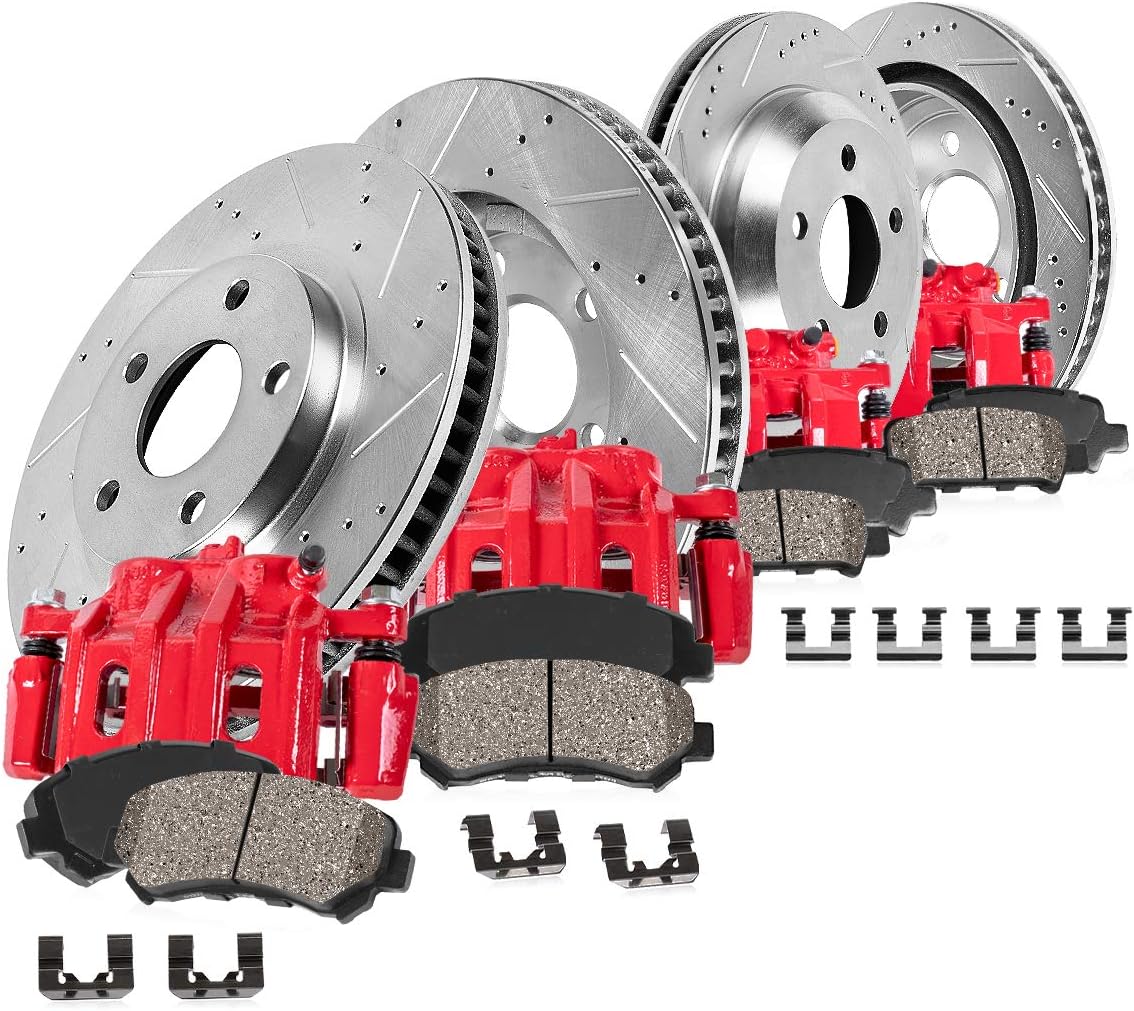 Red Calipers Drilled Slotted Rotors Ceramic Pads Brake Kit T460