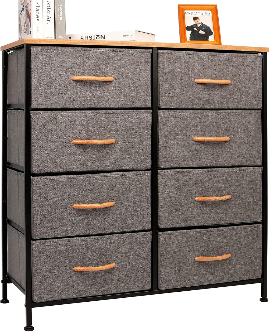 8 Drawer Tall Storage Tower with Fabric Bins, Dark Gray Q6535