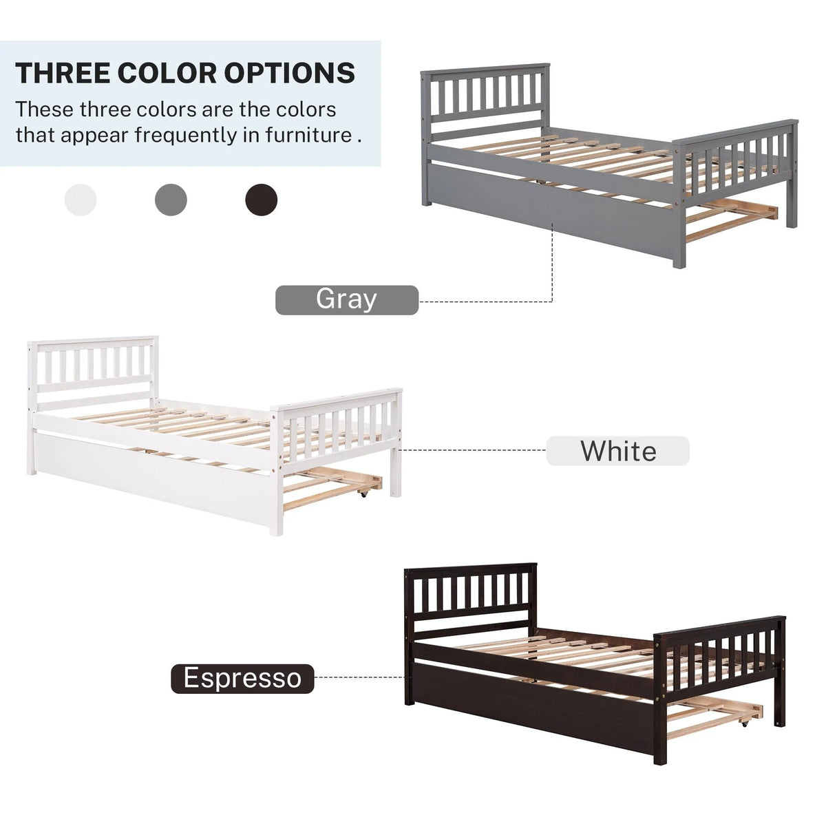 Gray Twin Size Wood Platform Bed with Trundle E451395