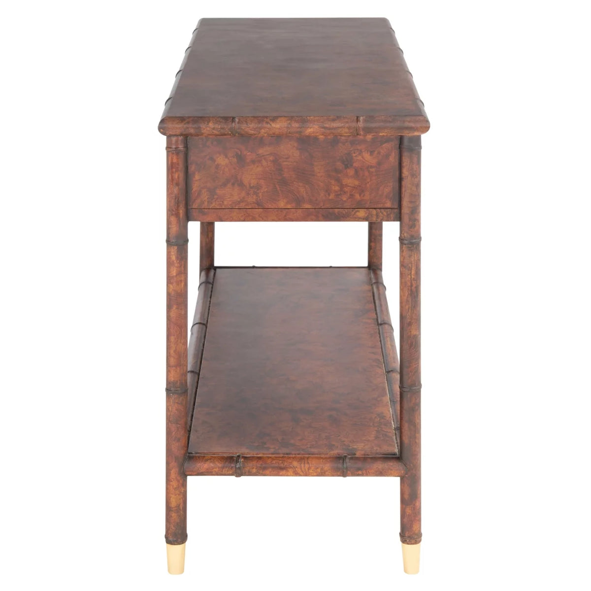 Dark Brown Gold Wood Console Table with Drawer F233243